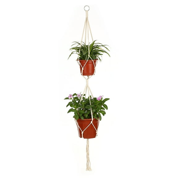 Gecheer Macrame Double Plant Hanger Indoor  2 Tier Flower Pot Hanging Planter Basket Cotton Rope 4 Legs 47 Inch