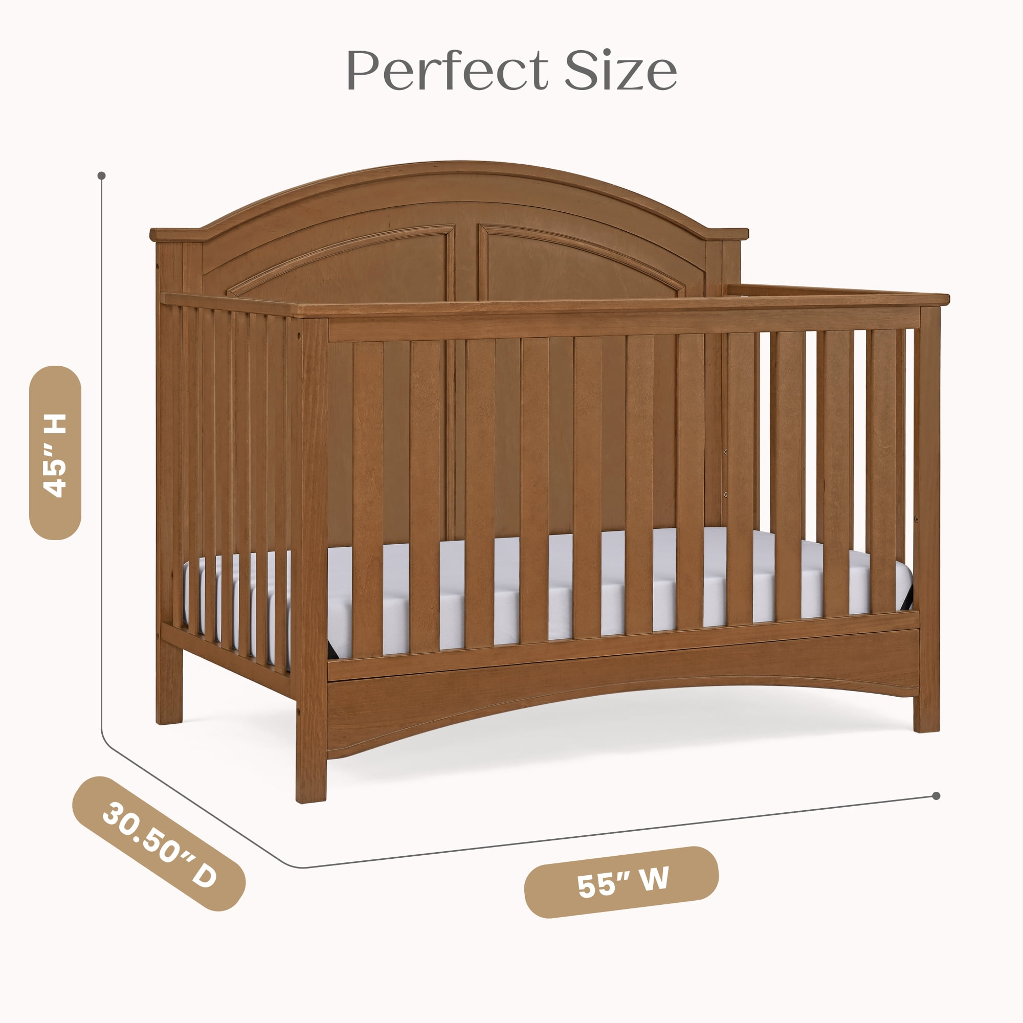 Delta Children Perry 6-in-1 Convertible Crib, Greenguard Gold Certified, Converts to Toddler Bed, Daybed, Sofa Bed & Full-Size Bed with/without Headboard, Fits Standard Crib Mattress, Chestnut