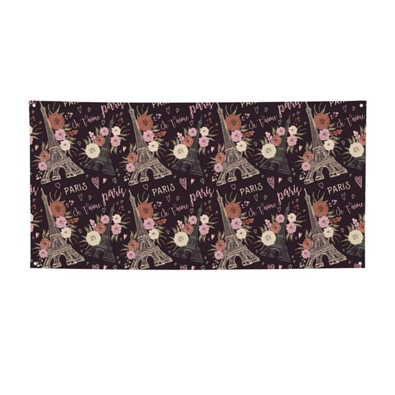 Picia Romantic Paris Pattern Party Banner, Festive Decoration, Holiday Banner, Celebration Decor, Event Banner, Reusable Party Banner-Small