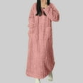 thumbnail image 2 of Juosiy Women Autumn and Winter Coral Fleece Nightgown Casual Solid Color Warm Boat Neck Long Sleeve Long Nightdress, 2 of 7