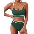 thumbnail image 5 of Top-kevin Women's High Waisted Bikini Ribbed Two Piece Swimsuit High Cut Color Block Adjustable Straps Bathing Suit, 5 of 10