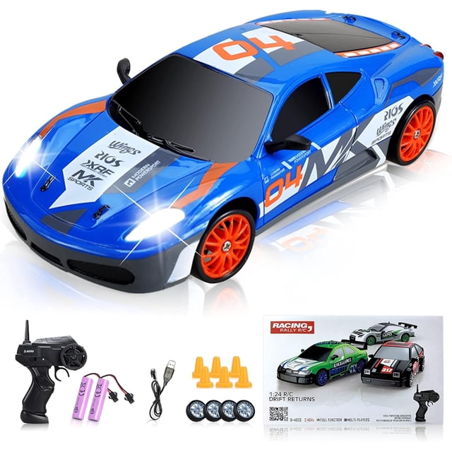 AIGIA 1:24 Scale Remote Control Car RC Drift Car 2.4GHz 4WD 15KM/H High Speed Two Batteries and Extra Tires Toys