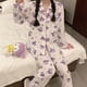 thumbnail image 5 of Sanrioed Kuromi 2 uds conjunto de pijamas Anime Kawaii Pochacco camisetas de algodón pantalones para mujeres primavera niñas estudiante ropa de casa Casual suelta, 5 of 7