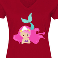 thumbnail image 4 of Inktastic Cute Mermaid, Pink Hair, Green Tail Women's V-Neck T-Shirt, 4 of 5