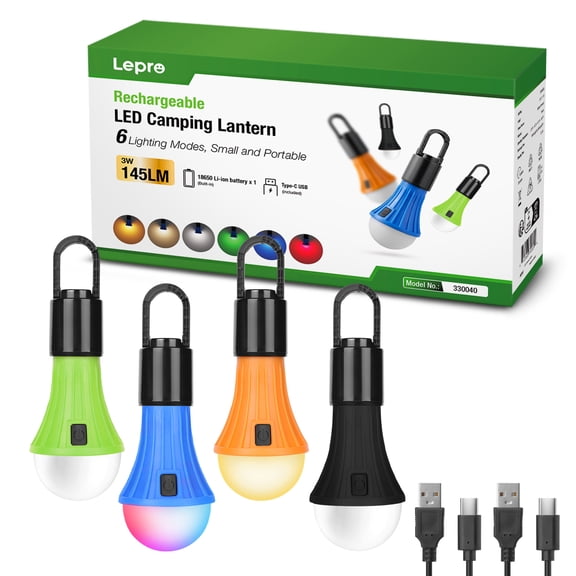 Lepro 4-Pack Rechargeable Mini Bulb Camping Lanterns