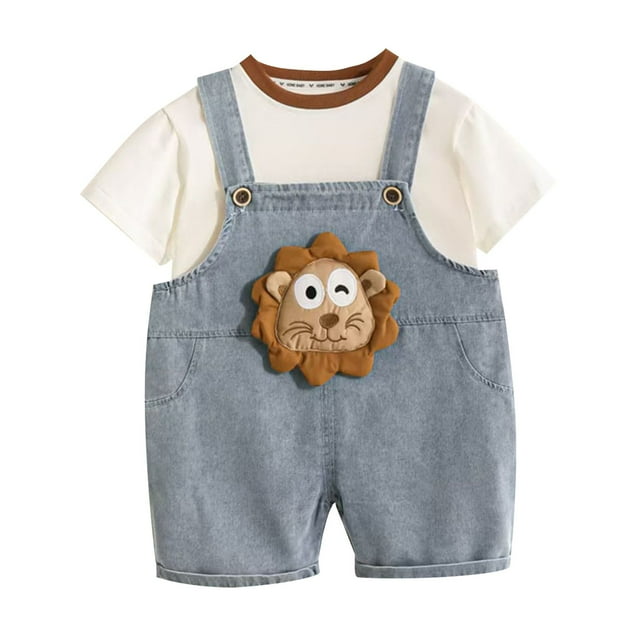 Odeerbi 0-5 Años Niños Niñas Trajes León Bib Pantalones Cortos Generales Con Algodón Manga Corta Camiseta Conjunto de Verano Correa Romper Mono Traje de Juego