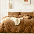 thumbnail image 3 of JOLUSERE 100% Organic Yarn-Dyed Cotton Duvet Cover Queen Set, 3 Pieces Cotton Bedding Duvet Cover,Ultra Soft & Fade Resistant,Caramel, 3 of 14