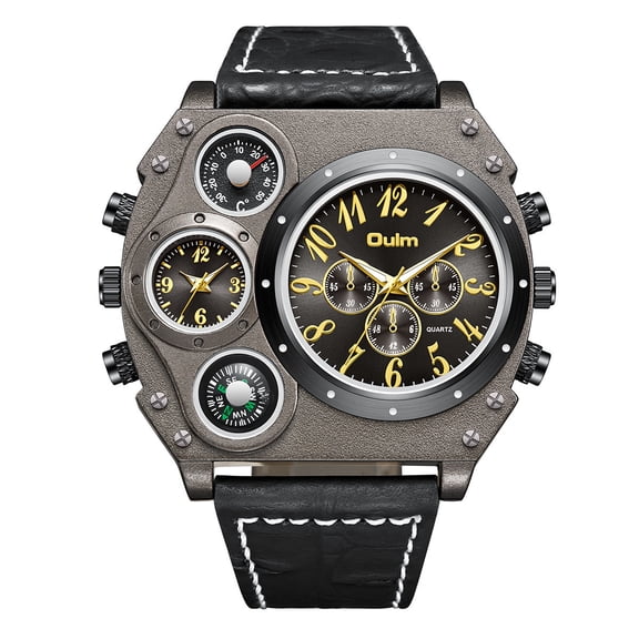New large dial multi-time zone men's watch, quartz watch, men's watch with unique casual compass design