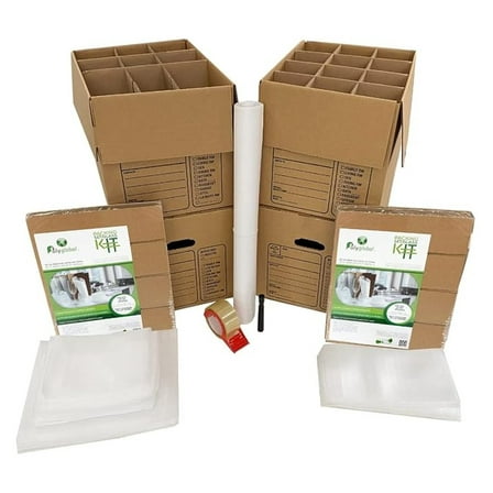 Kitchen Moving Box & Supplies Kit #1 4 Boxes with Dish/Glass Inserts