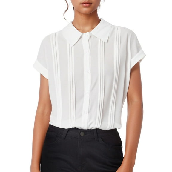 Loose Fit Short Sleeve Button Up Shirt For Women Casual Collared Top For Work And Everyday Wear
