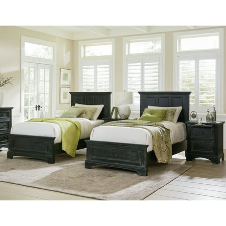 farmhouse basics double twin bedroom set with 2 twin beds and 2 nightstands