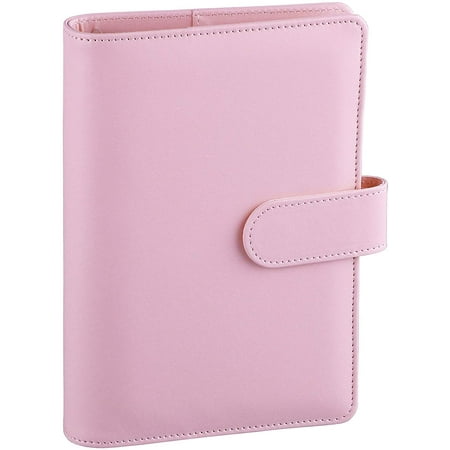 HUOGUO A6 PU Leather Notebook Binder Refillable 6 Ring Binder for A6 Filler Paper, Loose Leaf Personal Planner Binder Cover with Magnetic Buckle, Pink