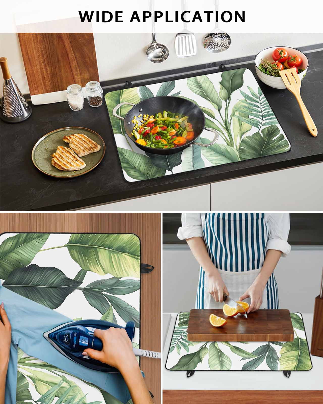 nqOlkjepod Large Induction Cooktop Protector Mat 36"x21", Palm Leaves Stove Top Covers for Electric Stove, Simple Summer Botanical Tropical Plants Stove Burner Cover Mats, Glass Top Stove Cover