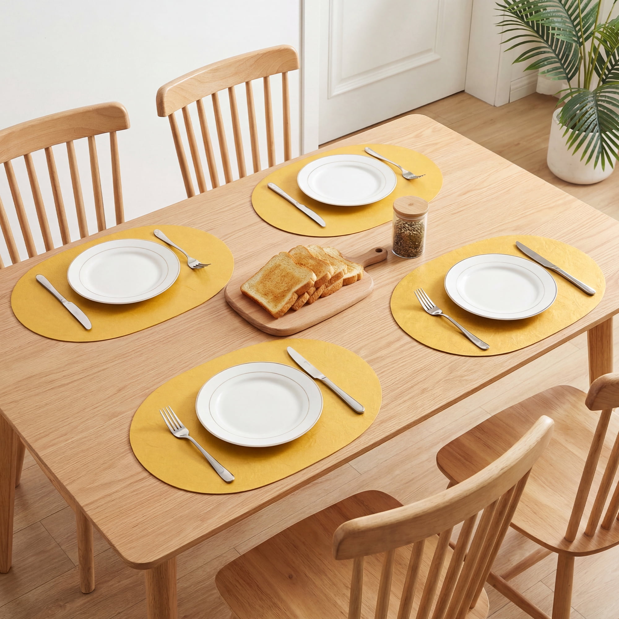 Unique Bargains 4pcs Faux Leather Placemats Yellow 17.5"x12.8"