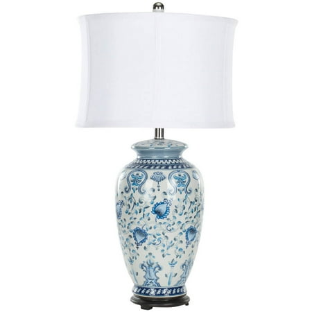 - Safavieh Paige Jar Lamp with CFL Bulb, Blue/White with Off-White Shade