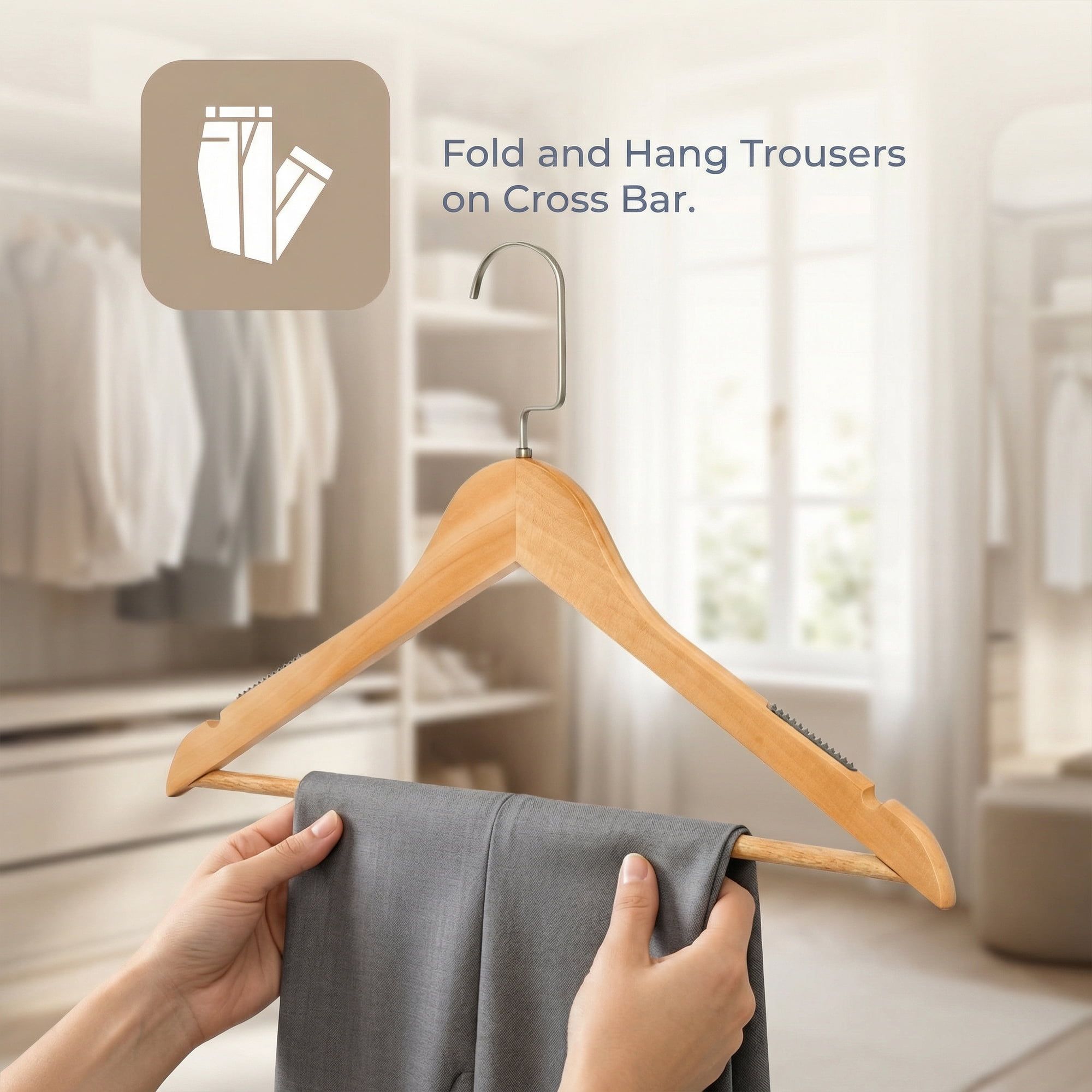 Unique Bargains 2Pcs Wood Durable Space Saving Home Clothes Hangers Light Brown