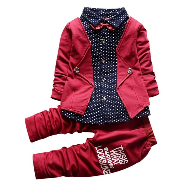 Gibobby Conjunto de ropa para bebé y niño 2 uds., ropa de vestir para niños pequeños, trajes formales para niños, conjunto de camisa y pantalones de manga larga(Rojo, 2 Años)