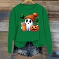 thumbnail image 3 of WEIWEN Women's Halloween Sweatshirt Cute Ghost Graphic Pullover Tops Funny Novelty Pumpkin Printed Long Sleeve Crewneck Fall Sweaters for Women Fashion Clothing Green, S, 3 of 5