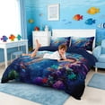 thumbnail image 4 of Manfei Underwater Sea Turtle Queen Duvet Cover Set for Kids Boys and Girls, Ocean Marine Life Print Bedding, Navy Reversible 3-Piece, 1 Duvet Cover and 2 Pillowcases, 4 of 7
