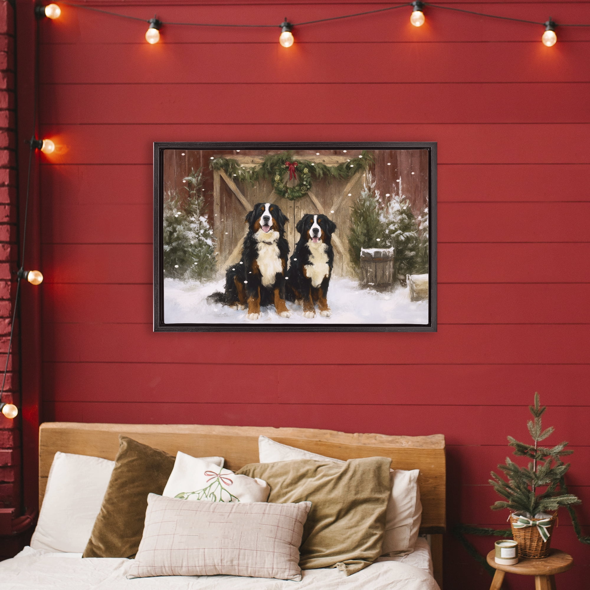 Stupell Industries Barnyard Bernese Mountain Dogs Black Framed Floater Canvas Wall Art, design by Tina LeCour