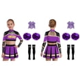 thumbnail image 6 of TiaoBug Kids Girls Cheerleading Outfit Sparkle Cheer Crop Top with Pleated Skirt & Flower Balls Socks Hairband Purple 10, 6 of 6