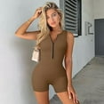 thumbnail image 3 of Sevpuikl Women's V-Neck Ribbed Sleeveless Tummy Control Workout Bodycon Zip Front Jumpsuit Romper Solid Color One Piece Yoga Gym(Coffee,M), 3 of 6