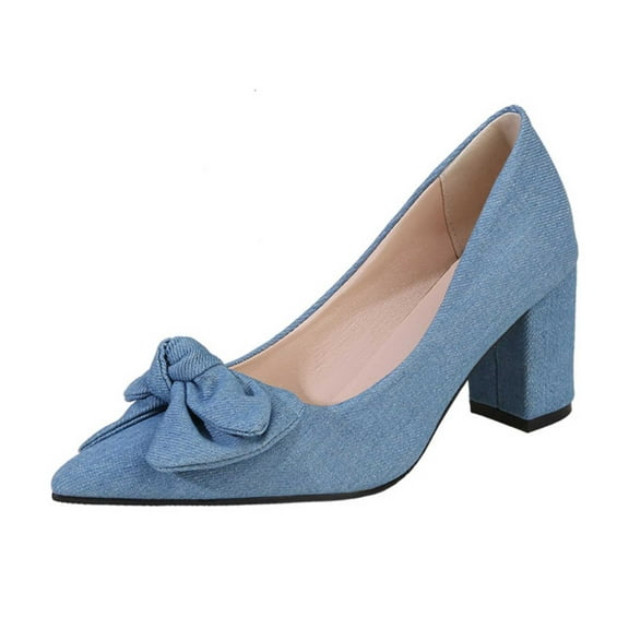 hopeusnice Women's Chunky Heel Pumps Low Block Heel Pointed Toe Slip on Dress Pump Shoes for Work Casual Daily Life Party Dress Shoes Blue 38