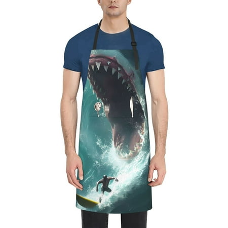 

Goofa Surfing Shark Printed Waterproof Apron 33 Chef Aprons for Men Heavy Duty Chemical Work Apron Adjustable Bib Apron