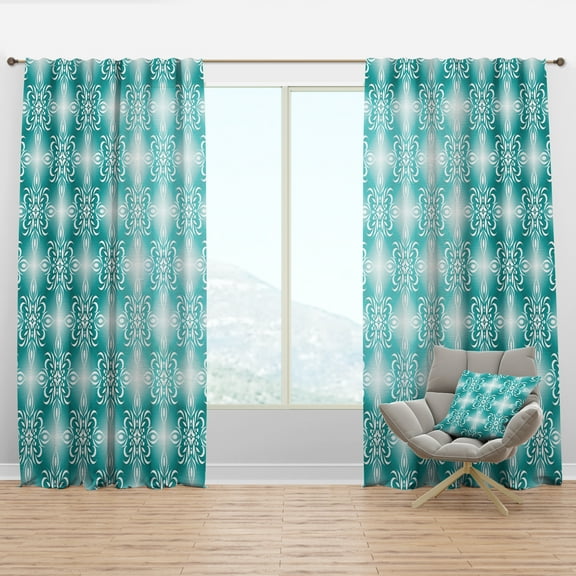 Designart 'Turquoise Retro Pattern' Mid-Century Modern Curtain Panel