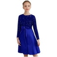 thumbnail image 1 of Runhomal Robe à Sequins pour Filles Col Rond Manches Longues Plissée Robe de Fête Mariage Fleur Bleue 12, 1 of 6