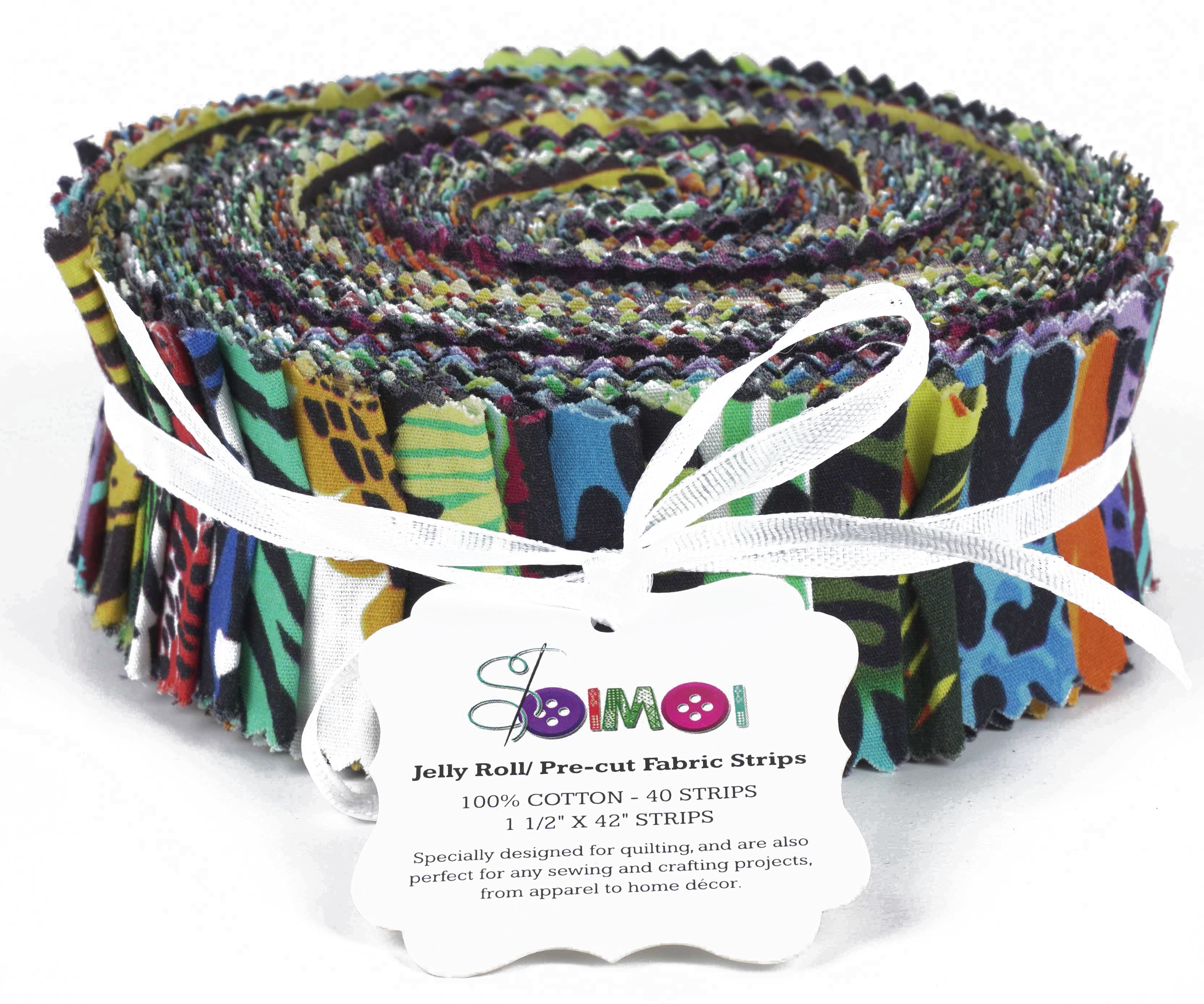 Soimoi 40Pcs Tie Dye Print Precut Fabrics Strips Roll Up 1.5x42inches Cotton Jelly Rolls For Quilting - Multicolor