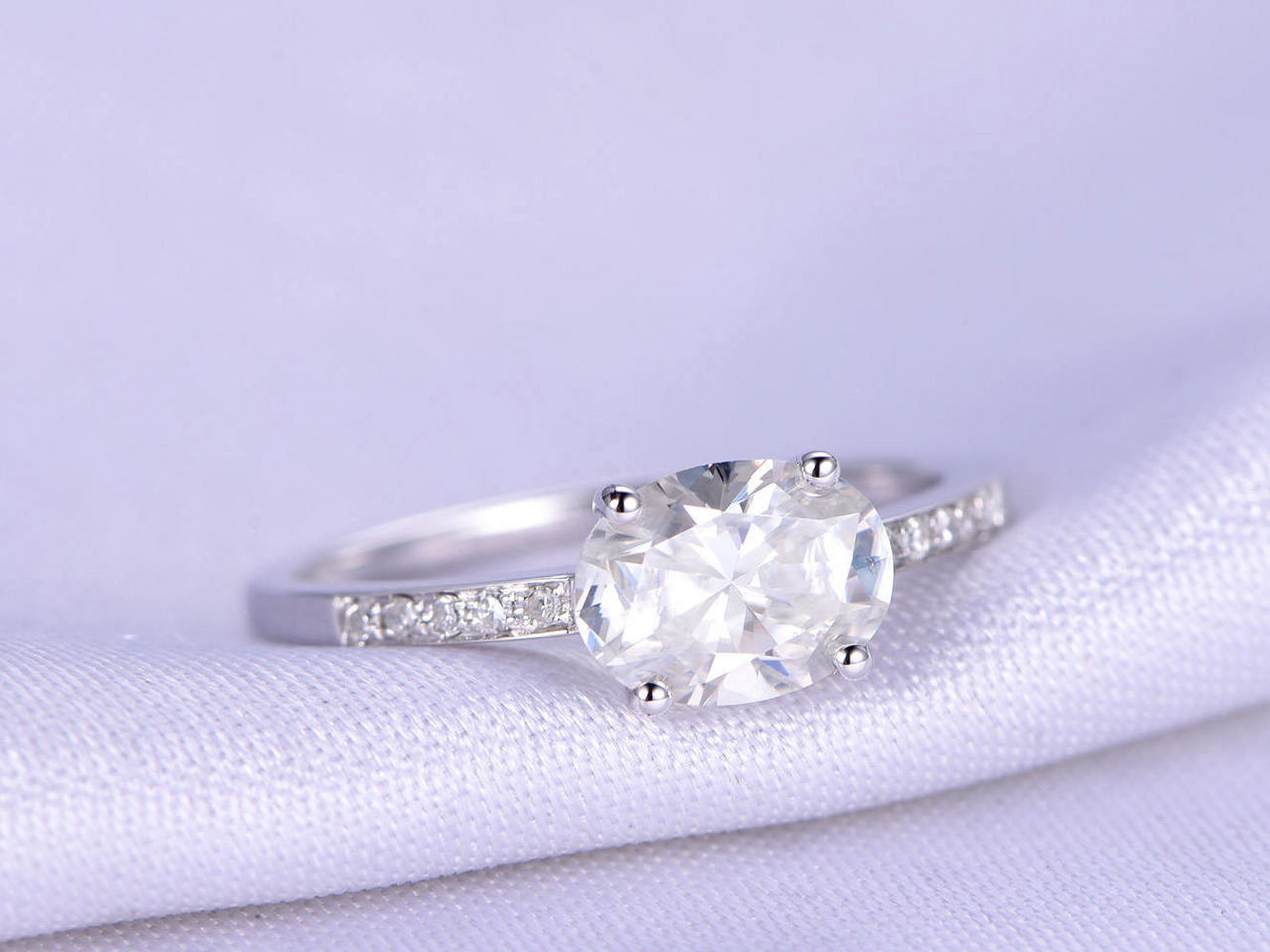 HeartsAndYou 1.7ct East West Oval Cut Moissanite Accents Engagement Ring for Women 18k White Gold Over Silver
