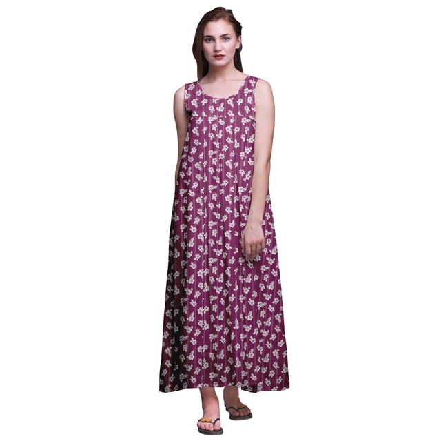 Bimba Chemises de Nuit en Rayonne Imprimée pour Femmes Robe Sans Manches Vêtements de Nuit Robe Maxi-TP