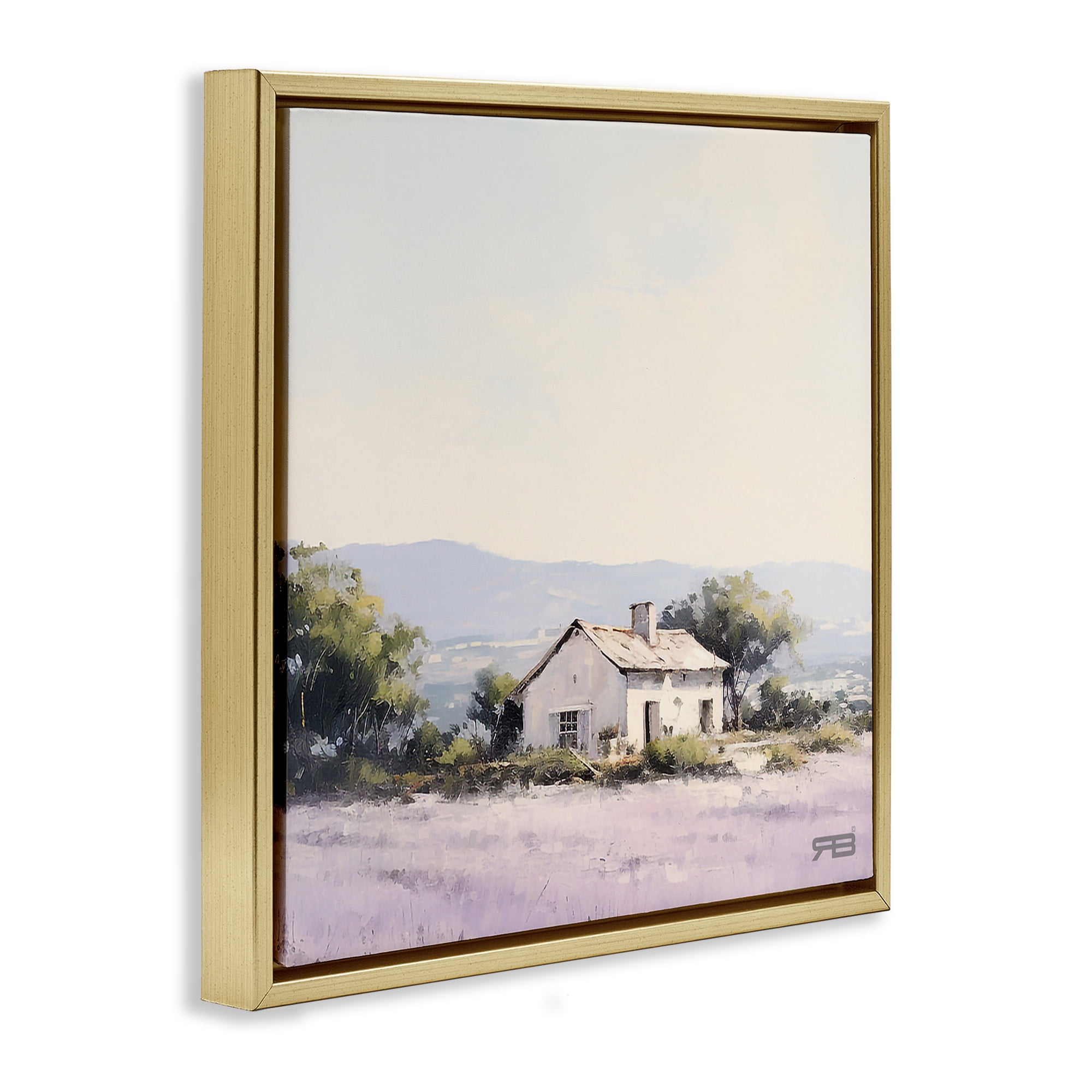 Stupell Industries Rural Farm Horizon Landscape & Nature Painting Gold Floater Framed Canvas Art Print Wall Art, 25 x 25