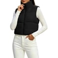 thumbnail image 2 of Zylanna Women's Cropped Puffer Vest, Full Zip Lightweight Sleeveless Stand Collar Quilted Warm Outerwear Layering Gilet Black, 2 of 7