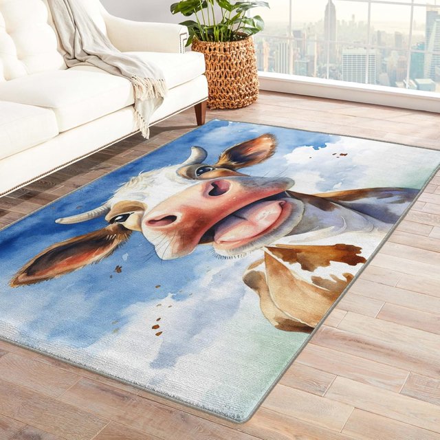 Cow Rugs for Bedroom - 4x5 Rug - Cow Rug - Funny Farm Animal Area Rug - Rustic Dairy Cow Rugs - Cute Cattle Kids Carpet S-&126