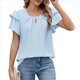thumbnail image 3 of Blusas de Verano para Mujer, con Volantes, Corta, Cuello Redondo, Informales, Plisadas Al Frente, Básicas. Azul L, 3 of 9