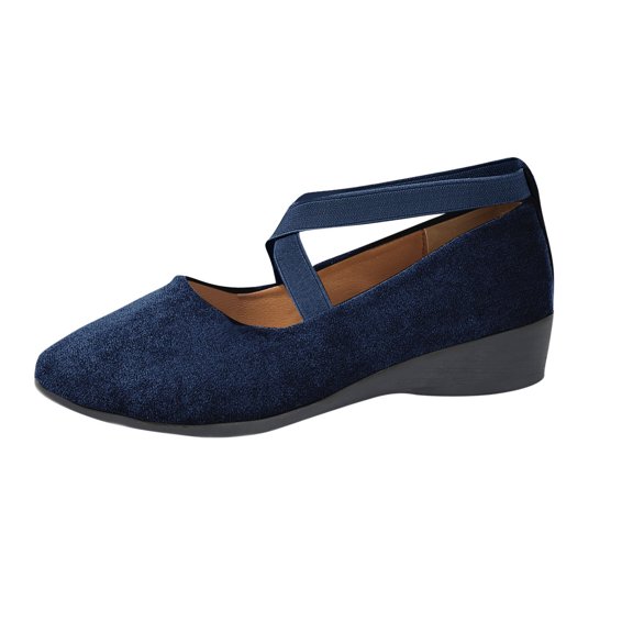 ShiShine Women's Faux Suede Mary Jane Wedge Shoes Elastic Ankle Strap Round Toe Comfortable Slip On Casual Dressy Shoes