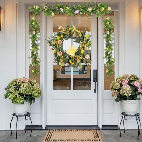 FeiFu Easter Bunny Spring Floral Wreath for Front Door Artificial Berries Faux Blooms All-Season Door Decor, Indoor Outdoor Holiday Hanging Garland