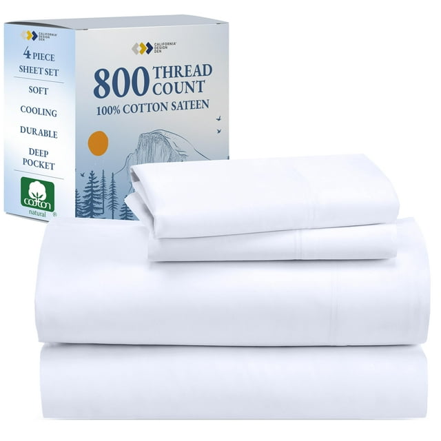 California Design Den Luxury 800 Thread Count King Size Sheets Set - 100% Cotton Sheets, Soft Sateen, Deep Pockets with Anti Skid Elastic for a Snug Fit,