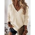 thumbnail image 4 of Women'S Loose Sweater V Neck Long Sleeve Shirt Casual Autumn and Winter Tops Apricot XXL, 4 of 9