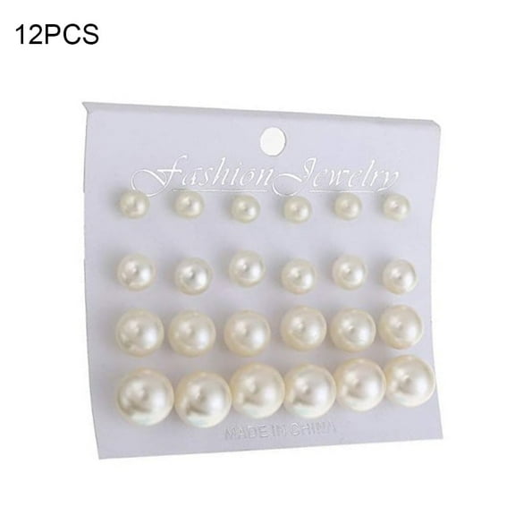 12 Pairs Shiny Round Imitation Pearl Earrings Alloy Stud Earrings Set Party Earring Accessories