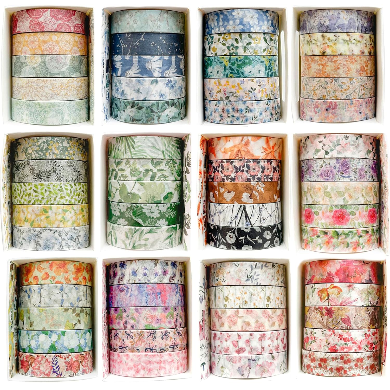 Flowers Washi Tape Set Floral Patterns Decorative Skinny Blooms Masking Tapes for Arts, DIY Crafts, Journals, Planners, Scrapbook, Wrapping