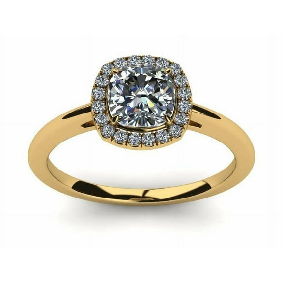 HeartsAndYou 1.3ct Cushion Cut Moissanite Halo Solitaire Engagement Ring for Women 18k Yellow Gold Over Silver