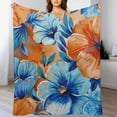 thumbnail image 3 of nygtbtfer Orange Blue Flowers Bed Blanket, Flannel Throw Blanket Soft Blanket for Office Couch Bed Sofa Travel All Season Blanket 40x50in, 3 of 6
