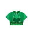 thumbnail image 4 of TSSOE Kids Girls Shiny Sequins Dance Crop Tops Mock Neck Short Sleeve Mesh Patchwork Jazz Hip Hop Dance T-Shirt Green 14, 4 of 5