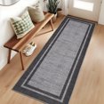 thumbnail image 2 of Hasoo Modern Simulated Woven Texture Bordered Runner Washable 2' x 6' Throw Rug for Hallway Enterway Neutral Indoor Black Carpet, 2 of 5