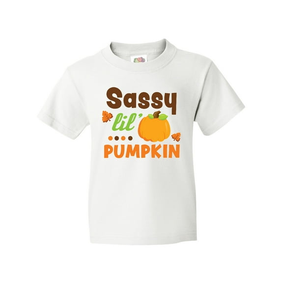 Inktastic Thanksgiving Sassy Lil Pumpkin with Fall Leaves Youth T-Shirt