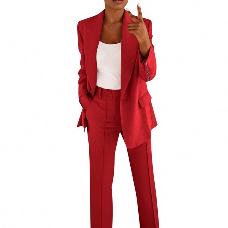 cheap dress suits for ladies NMMUED Women Suit Womens 2 Piece Set Business Womens Business Casual Clothing Blazer and Pants Set Women Fall Clothes Women, Red XXXL color-code:BKGL