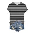 thumbnail image 4 of Comdrip Women Short Sleeve Striped Crew Neck Trendy Comfy Lightweight Summer Tops Casual Basic Versatile Daily Office Tee Shirts Black L, 4 of 4